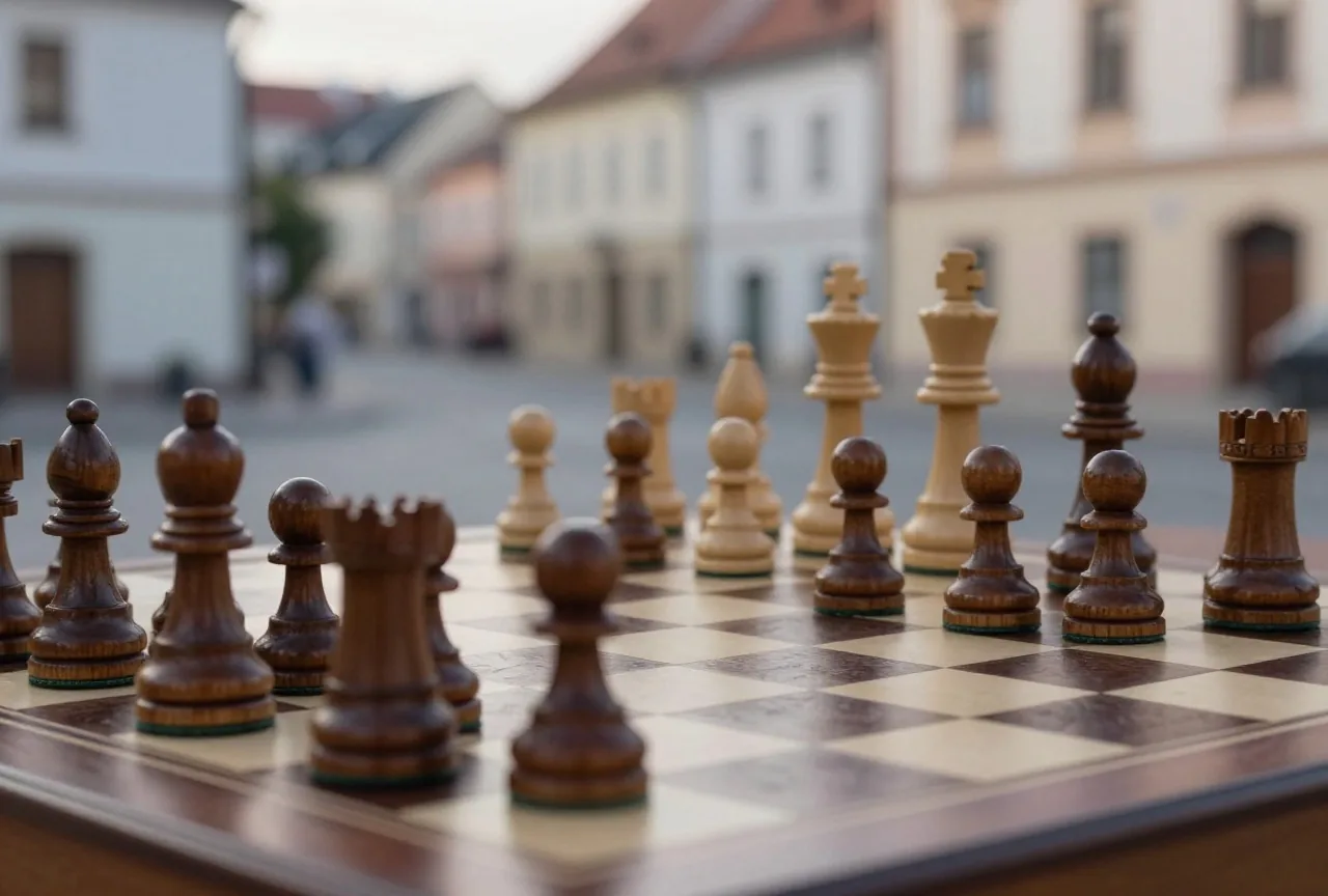 Dunkle Bauern rücken am Königsflügel gegen einen rochierten hellen König vor, dramatisches Abendlicht